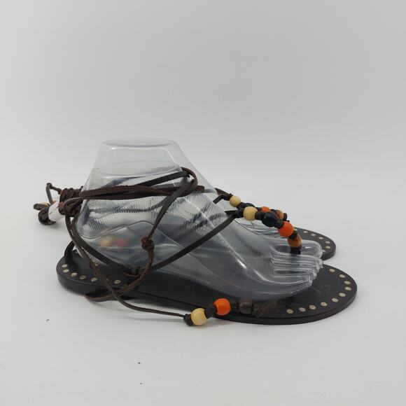 Zara Sandals US 8 EUR 39 Lace Up with Beads Studded Leather - Picture 2 of 16